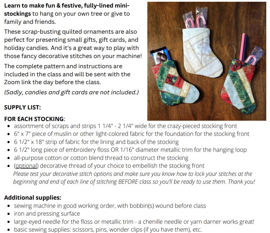 Christmas Special - Scrappy Stocking Ornaments - Online Class, December 2023